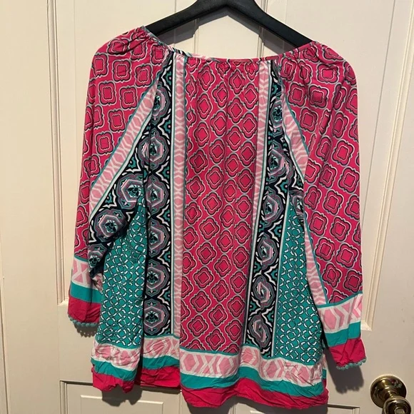 Crown & Ivy Aztec Multi patern Tassel Blouse PL - Picture 5 of 6